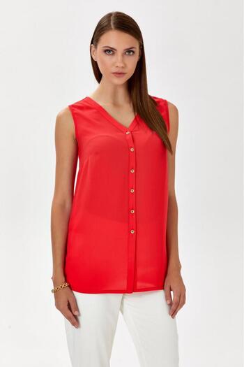 İKİLER V-Neck Tank Top - Buttoned Front, Model 024-3019