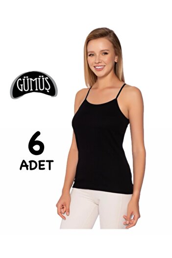 DONLİZZA Silver Women's Rope Strap Tank Top Black 6 Pieces
