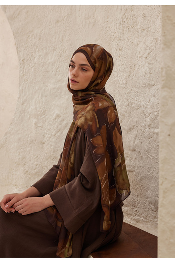 Fresh Brown Dark Garden Patterned Ram Shawl