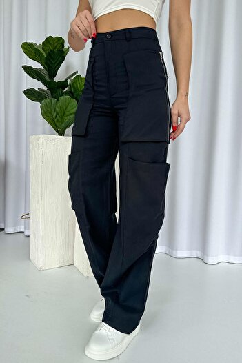 Mine Tan Butik Special Design Women's Cargo Pants - Black