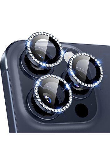AWH 2 Pack Camera Lens Protector for iPhone 15/14 Pro Max/Pro, Scratch-Resistant, Rhinestone Blue