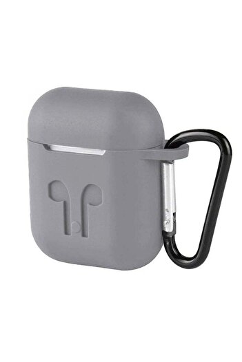 Generic Shock Absorbing Protective Case for AirPods Silicone with Safety Ring Silver CaseUnbrand