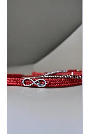 Bensei Takı Dükkanı Bensei Red Loom Woven Miyuki Beads and Steel Love Infinity Accessories Set of 2 Bracelets