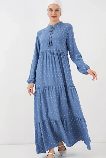 Bigdart 1627 Collar Lace-up Hijab Dress - Blue