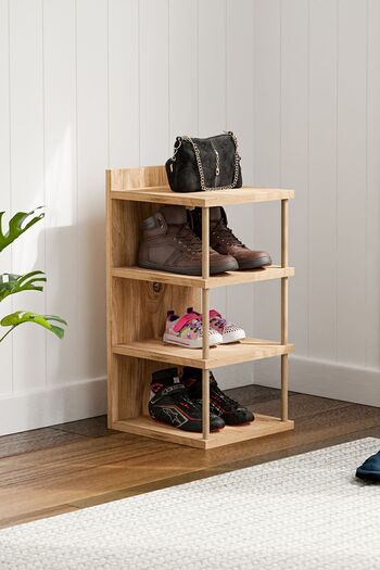 interGO Shoe Rack With 4 Shelves, 4 Pair Shoe Storage Cabinet - Atlantic Pine Pattern