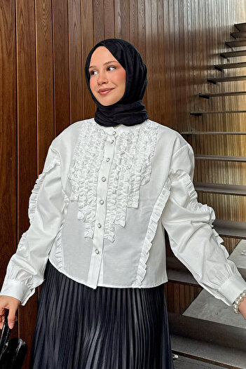 Salih Çelebi Ruffle Detailed Shirt 2287 - White