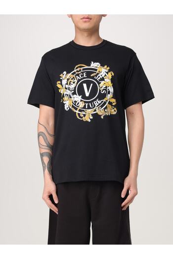 Versace Ανδρικό μπλουζάκι με κοντό μανίκι με λαιμόκοψη και μοτίβο μαύρο 78gahc01cj01c-g89