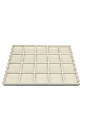 MeGass Dekor Yerli Üretim Süet Kumaş Krem Renk 34/24 cm 20 Bölmeli Çekmece İçi Takı Standı
