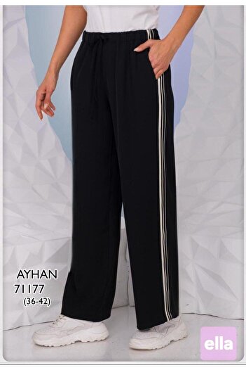 AYHAN Elastic Waist Side Pocket Stripe Striped Wide Leg Trousers
