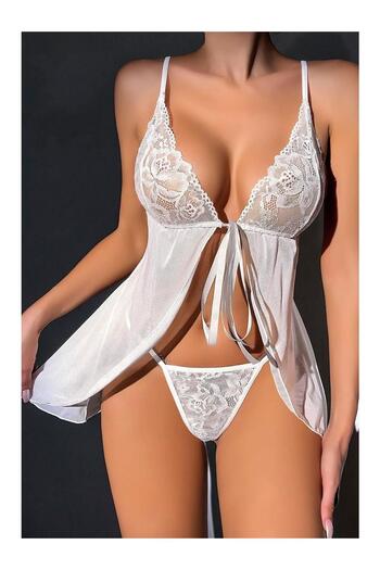 Nightlight Unique Sens Lace Mini Nightgown with Lace Slit on the Chest