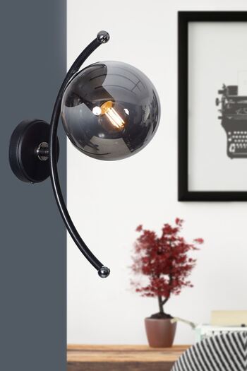 Luzarana Nora Black-Chrome Metal Body Smoked Glass Design Luxury Sconce