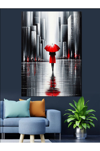 ekart Red Umbrella Decorative Canvas - Mdf Wooden Table