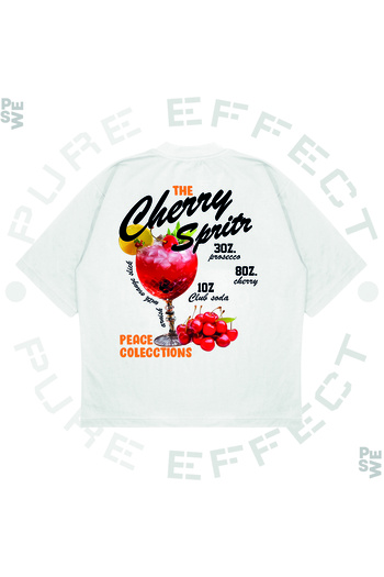 PURE EFFECT Unisex Oversize Cherry Spritz Cocktail Printed Boxy Fit Thick Fabric T-Shirt