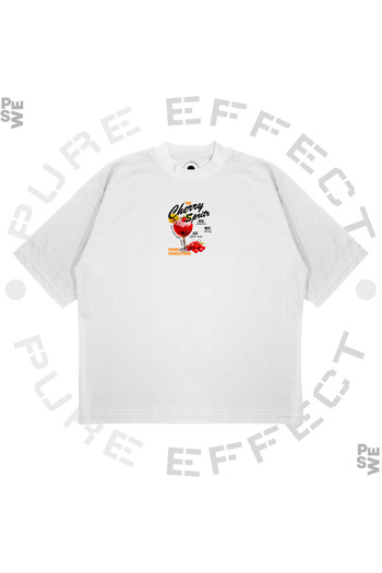 PURE EFFECT Unisex Oversize Cherry Spritz Cocktail Printed Boxy Fit Thick Fabric T-Shirt