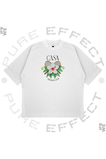 PURE EFFECT Unisex Oversize Casablanca Tennis Leaf Printed Boxy Fit Thick Fabric T-Shirt