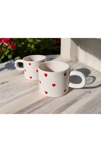 seda seramik 2 Pieces Handmade Plain Heart Mug 200 ml