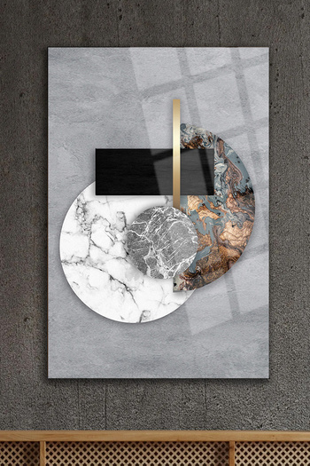 TAULART Grey Marble Geometric Pattern Modern Table Ultra Vibrant Color Unbreakable Glass Table Home Gift