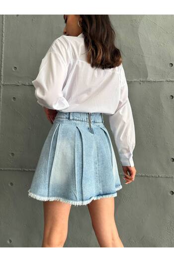 DENİKK Special Design Pleated Mini Denim Jean Etik Brk