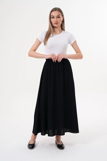 medipek   Women's Black Crepe Fabric Hijab Flared Skirt with Pockets