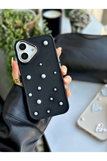 Go Aksesuar iPhone 16 Compatible 3D Pearl Design Silicone Case with Toy