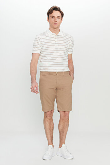 ALTINYILDIZ CLASSICS Men's Mink Slim Fit Slim Fit Side Pocket Seersucker Patterned Shorts