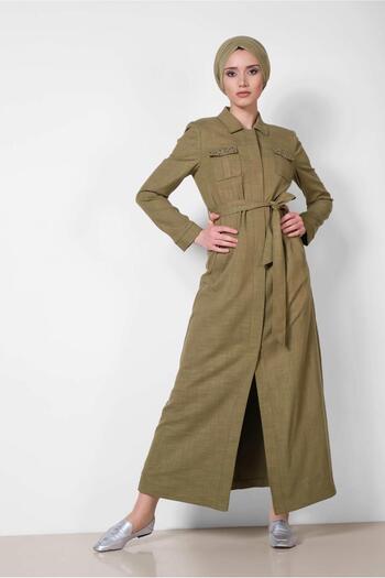 Alvina 1444 Model Hidden Buttoned Top Coat