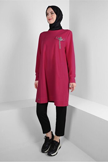 Alvina Crew Neck Stone Detailed Tracksuit Tunic - 43884