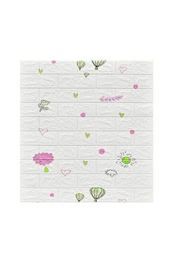 Flippy Set of 10 3D Wallpaper Tiles, Flippy, 70 x 77 cm, 3 mm, Polyethylene, Brick Type with Balloons, 5.3 sq m, White