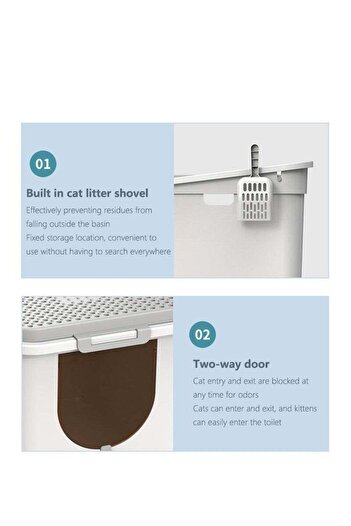 COOYA Top entry cat litter box, one way design, easy to clean, comes with litter mat and scoop, grey