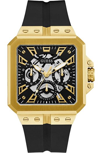 Generic Guess Men 42Mm Watch Black Strap Black Dial Gold Tone Case