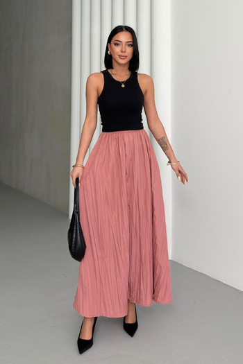 Bipantolon Women's Dusty Rose Crush Effect Long Flared Skirt