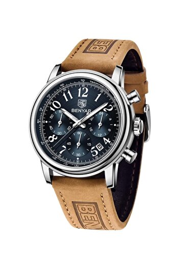 Generic By Benyar Mens Watch Waterproof Chronograph Date Watch For Men Leather Strap Quartz Movement Analog