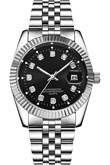 Generic Men Wrist Watch Stainless Steel Calendar Luminous Pointer Waterproof Multifunction Wrist Watch