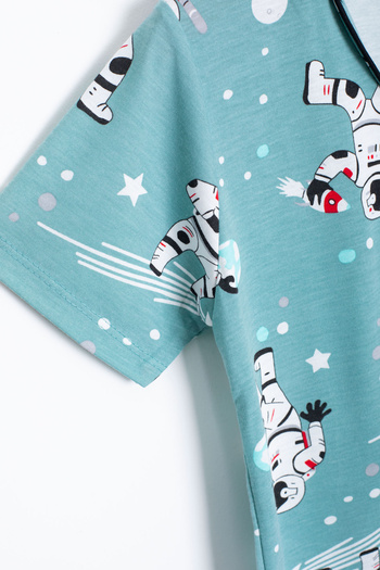Cansın Mini Green Astronaut Printed Short Sleeve Boy's Pajama Set 20569