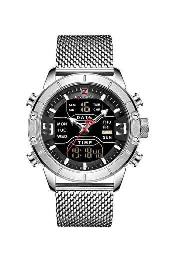 Generic Naviforce Men Nf 9153Silver Stainless Steel Analog Digital Watch