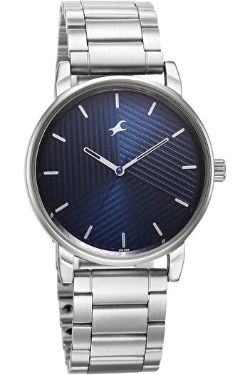 Generic Fastrack Men Metal Analog Blue Dial Casual Watch Band Color Silver