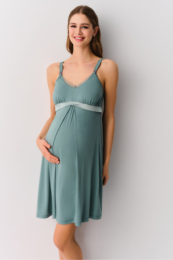 SUWEN Green Flower Maternity Maternity Nightgown