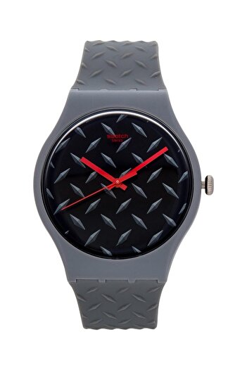 Generic Swatch Text Ure Matte Black Dial Gray Plastic Rubber Quartz Men Watch Suom102