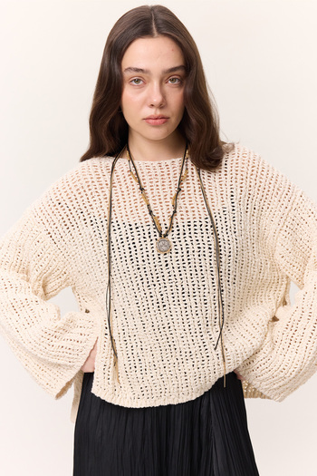 Manuka Fi̇le Braided Knitwear Pullover Vanilla