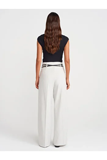 Dilvin 71655 Belted High Waist Pants-Light Gray