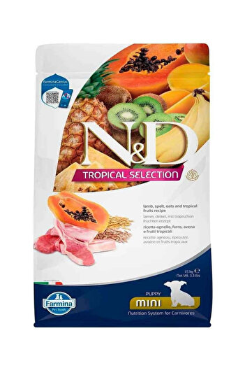 N&D Nd tropical selection köpek 1,5kg mini puppy kuzu etli tropikal meyveli küçük ırk yavru köpek maması