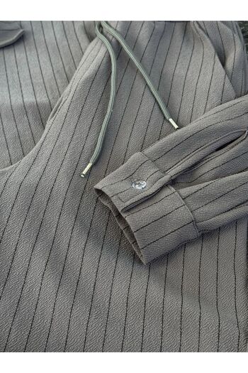 Altamira Men's Smoke Gray Striped Oversize Shirt-Bottom Set