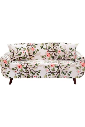 Generic 3-Seater Floral Printed Wrinkle-free Full Coverage Stretchable Sofa Slipcover