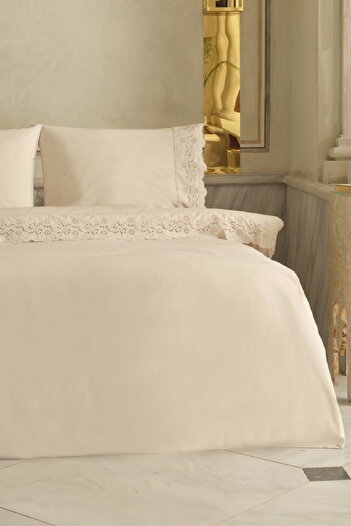 Karaca Home Carmello Brodeli 100% Cotton Double Duvet Cover Set Beige