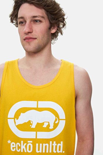 ECKO UNLTD Wilber Yellow Zero Sleeve Printed Loose Fit Men's Tshirt