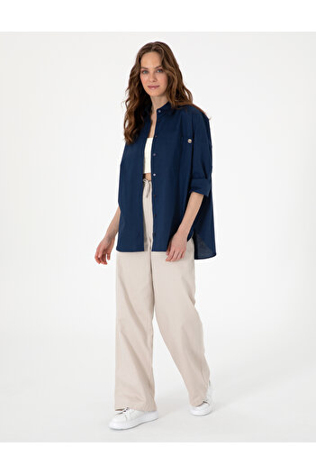 Pierre Cardin Lacivert Oversize Uzun Kollu Gömlek 50313596-VR033