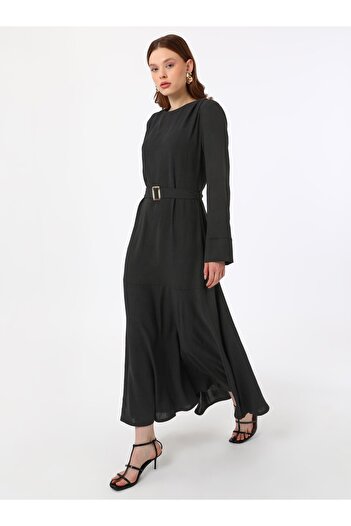 Refka Aerobin Hijab Dress with Belt Detail - Black - Refka