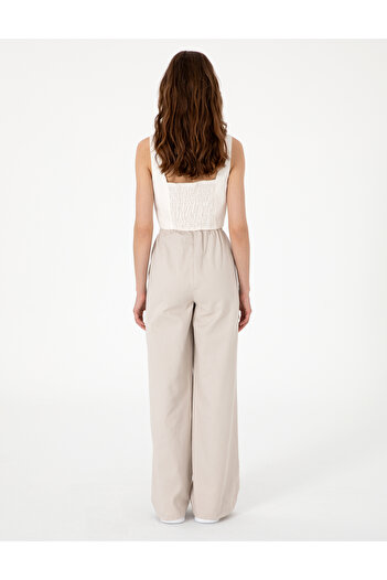 Pierre Cardin Bej Yüksek Bel Loose Fit Pantolon 50313136-VR011