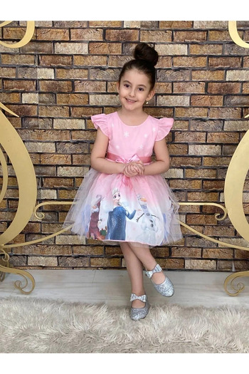 Neşeli Bebe Κοριτσίστικο ροζ φόρεμα Frozen Elsa