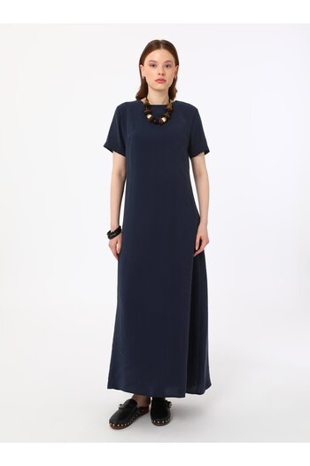 Refka Modal Short Sleeve Hijab Dress - Navy Blue - Refka